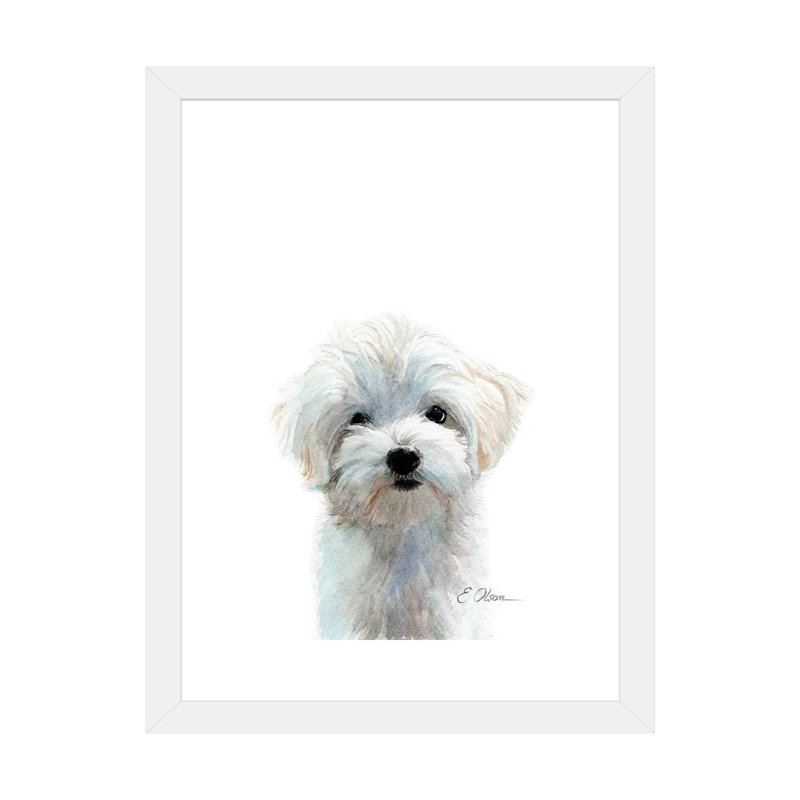 Maltese Puppy par Watercolor Luv - reproduction d'art, H 32 po x l 24 po x P 1 po, Papier encadré blanc, Blanc