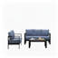 Ensemble de conversation de patio 3 pièces en aluminium 3 pièces, canapé d'extérieur 5 places avec coussins bleus épais et structure noire et table basse-1721070396-1721070385