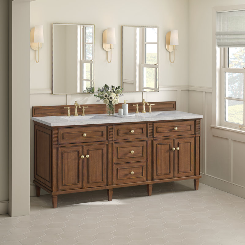 Lorelai 72'' W Double Vanity, Eternal Jasmine Pearl, Mid-Century Walnut
