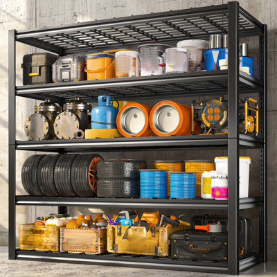 Étagère métallique à 5 niveaux pour garage, tablette réglable de 122 cm de large, idéale pour sous-sol, garage, garde-manger ou entrepôt.