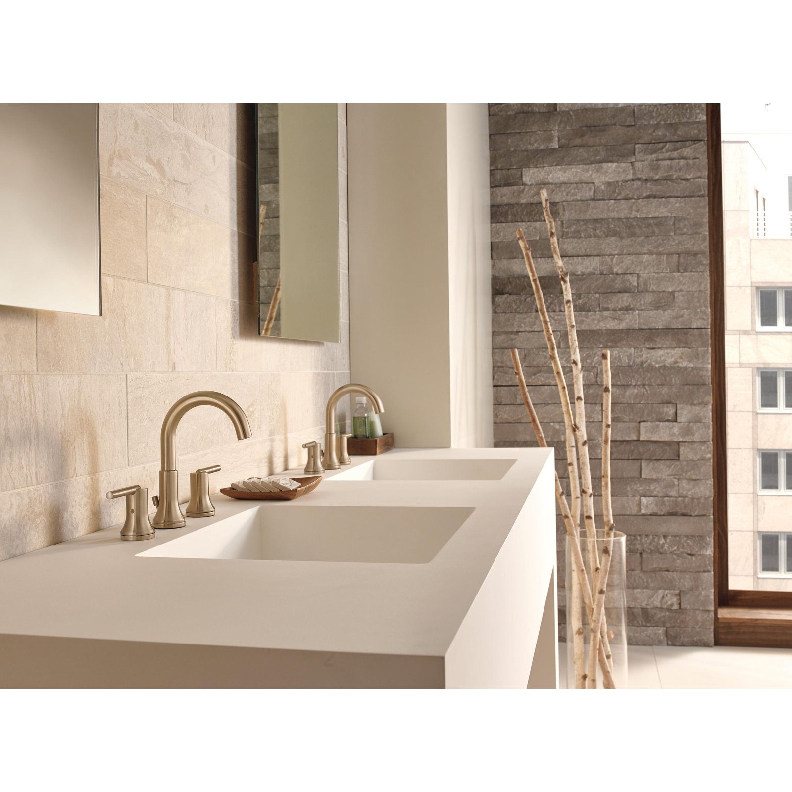 Trinsic Widespread Bathroom Faucet with Drain, Brilliance Champagne Bronze