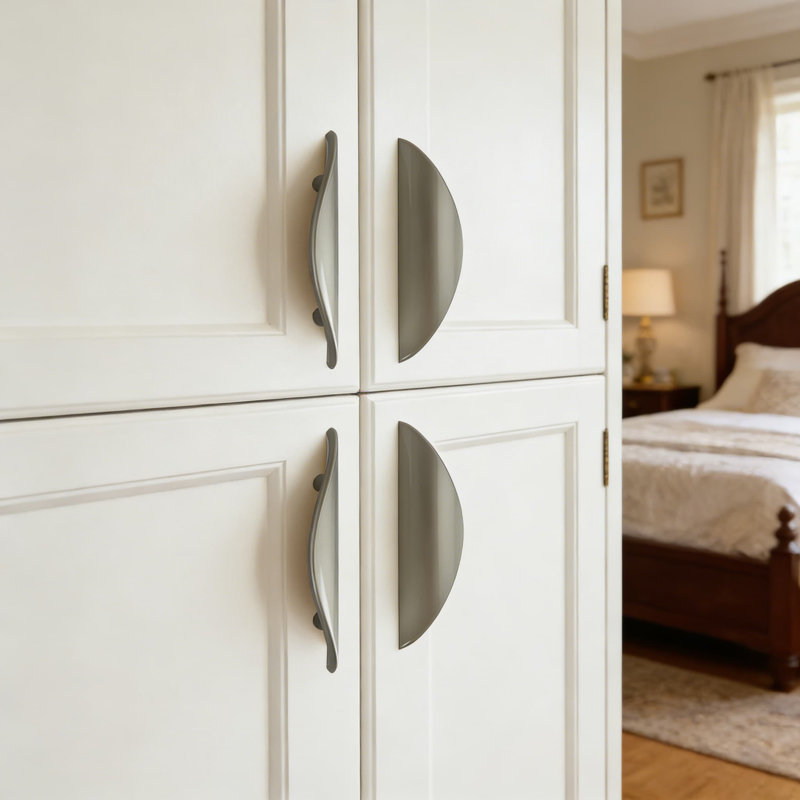 Poignées d'armoire en nickel brossé, poignées de tiroir en demi-lune, trou central de 2 1/2 po, ensemble de quincaillerie pour armoires de cuisine et de salle de bain