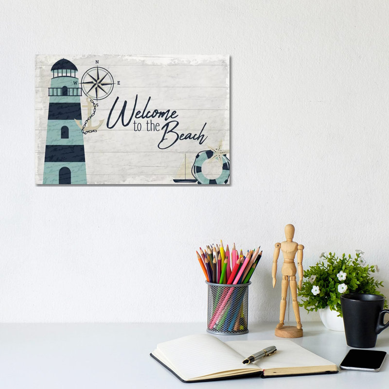 Welcome To The Beach by Kimberly Allen - Wrapped Canvas Print, 20.32cm H x 30.48cm W x 1.905cm D