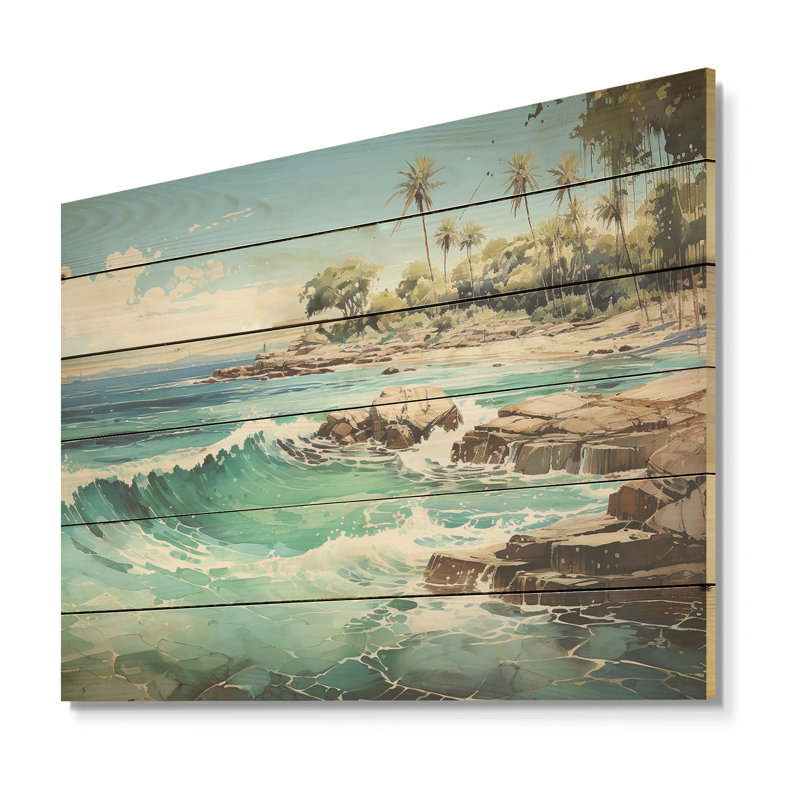Palmier turquoise tropique I - palmiers et palmiers, art sur bois de pin naturel, H 30 po x l 40 po