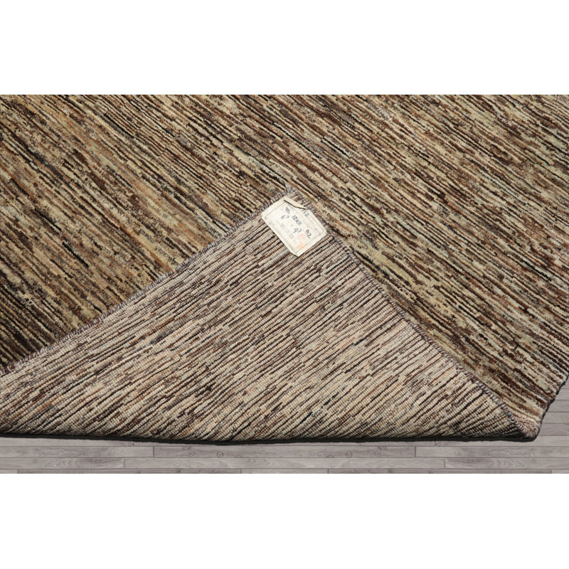 Tapis oriental contemporain beige en laine noué à la main 6 pi 6 po x 9 pi 6 po