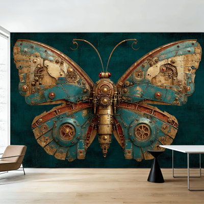 Papier peint à peler et coller Papillon Steampunk, impression rustique rétro, tapisseries, esthétique Moody, murales, papier peint amovible en PVC, H 100 po x l 144 po, pour salon, chambre, bureau à domicile