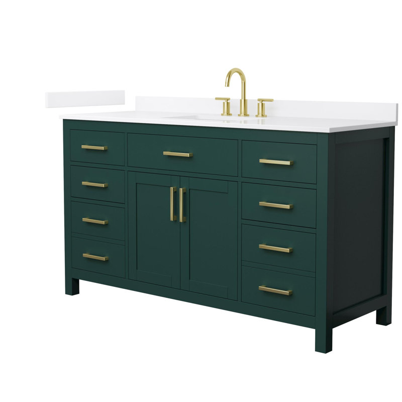 Beckett 60" Freestanding Single Bathroom Vanity with Quartz Top, Brushed Gold, White Quartz, Green