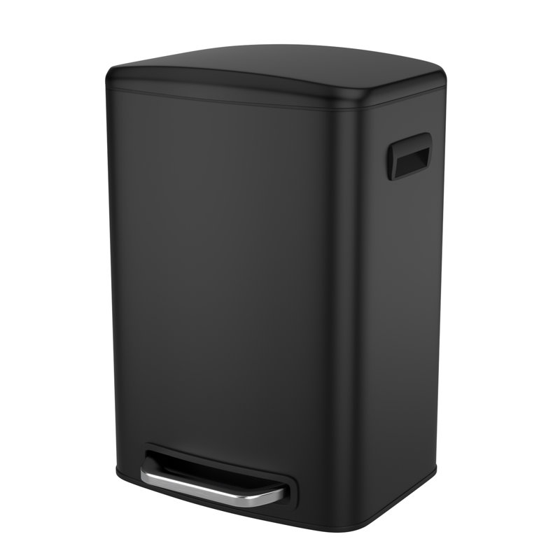 13-Gallon Stainless Steel Step On Trash Can Kitchen Soft Close Garbage Bin With 30 Garbage Bags, Black