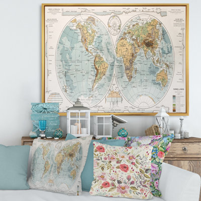 Ancienne carte du monde II - reproduction de cadre flottant sur toile