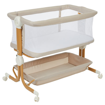 3-in-1 ASTM & CPC Certified Baby Bassinet Bedside Sleeper, 6 Adjustable Heights, Full Breathable Mesh Sides, Lockable Swivel Wheels & Large Storage, Foldable Portable Newborn Crib, Beige