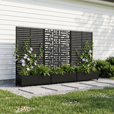Lit de jardin surélevé modulaire en métal 73 "avec treillis sur roulettes 3 pièces Boîte à fleurs à roulettes avec treillis