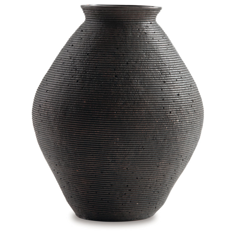 Vase de table en polyrésine, H 12 po x l 10 po x P 10 po, Noir