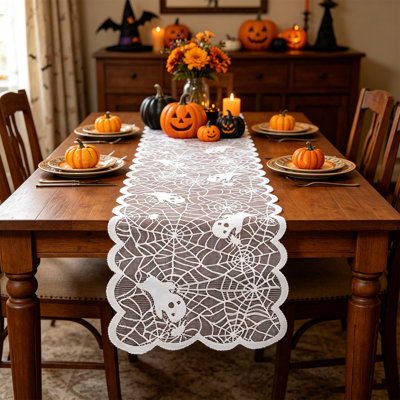 Halloween Table Runner White Runner Hallows' Eve Holiday Kitchen Dining Table Decor