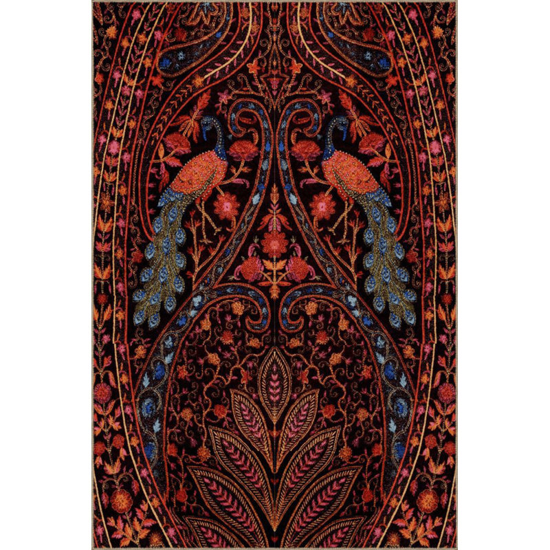 Tapis multicolore à motif floral et à motif de paon lavable à la machine, Carré 3 pi 3 po