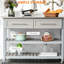 Chariot utilitaire avec plan de travail en acier inoxydable, 2 tablettes, tiroirs, gris, pour une cuisine multifonctionnelle au look rustique