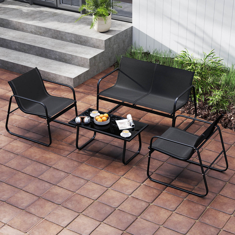 4 PCS Patio Furniture Set Fabric Lawn Chairs and Loveseat with  Coffee Table