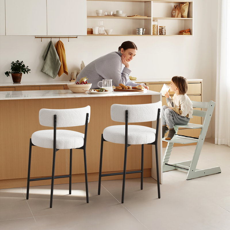 Tabouret 34,25 "H 34,25" avec dossier courbé, Teddy blanc pur