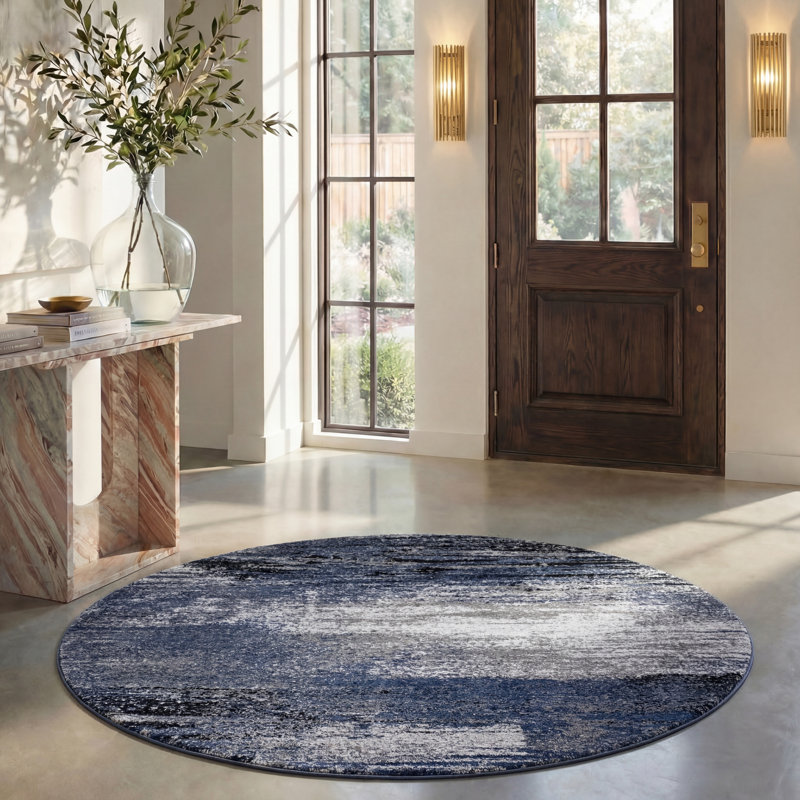 Tapis à motif abstrait Algonquin Performance, Rond 10pi, Grey/Blue