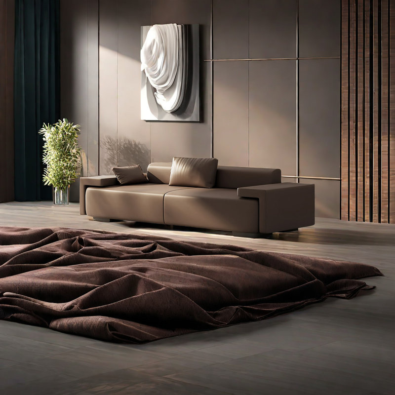 Banc rembourré luxueux en similicuir, H 25,59 po x l 70,86 po x P 20,86 po, Café