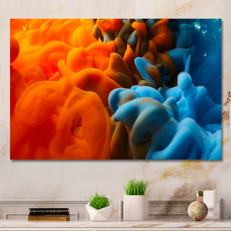 Encre orange et bleue fluide, reproduction sur toile flottante, H 8 po x l 12 po x P 1 po, Toile tendue