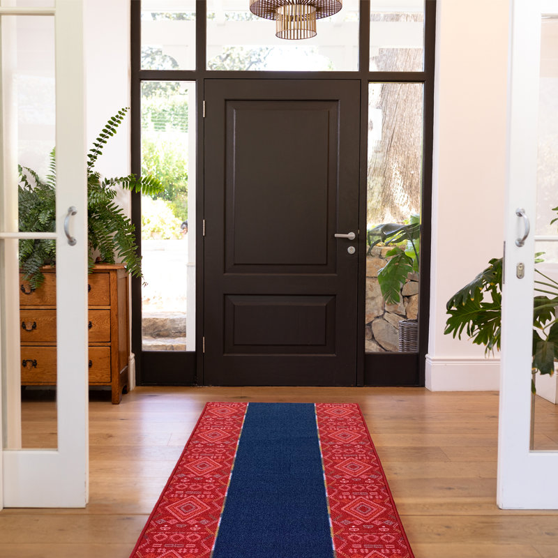 Tapis rouge / bleu Broadway Southwestern, Tapis de couloir 2 pi 2 po x 10 pi
