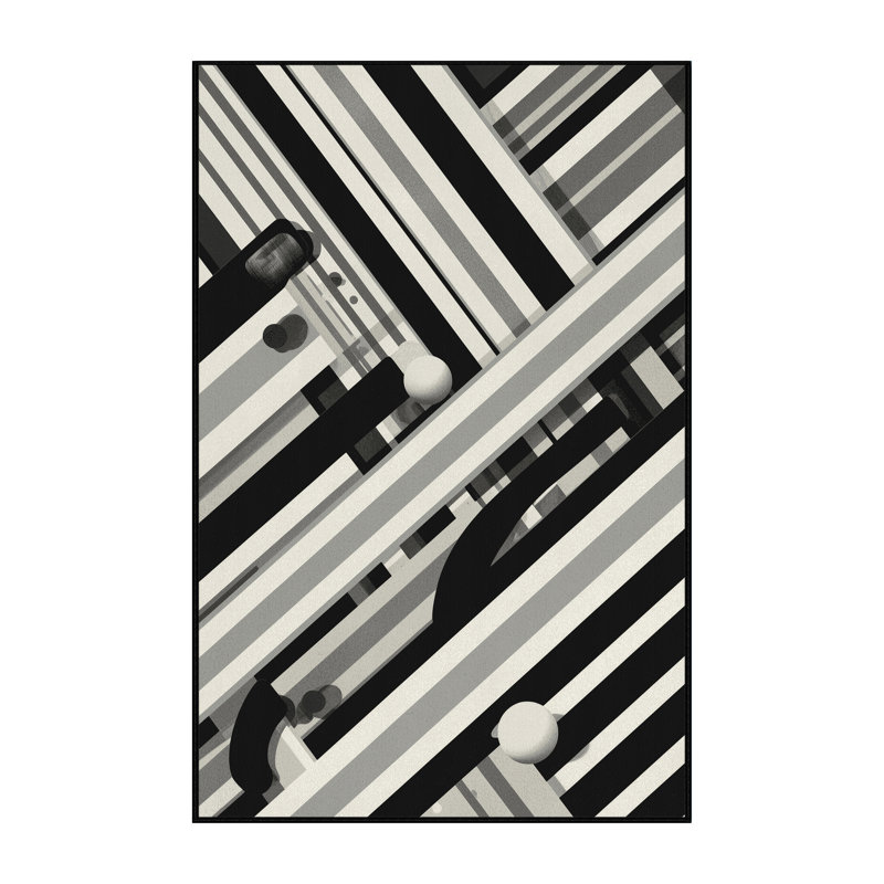 Machine Washable Hambrook Field Hockey Stick Ball Modern & Contemporary Striped Rug in Beige – Black Binding, 5x8
