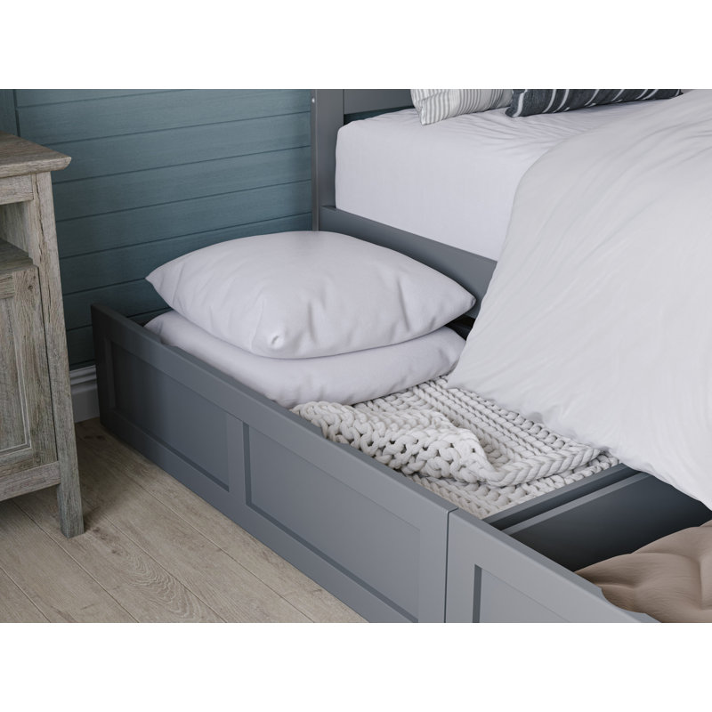 Elliana Solid Wood Platform Bed with Storage Drawers & Built-in Charging Station, Full/Double, Gray