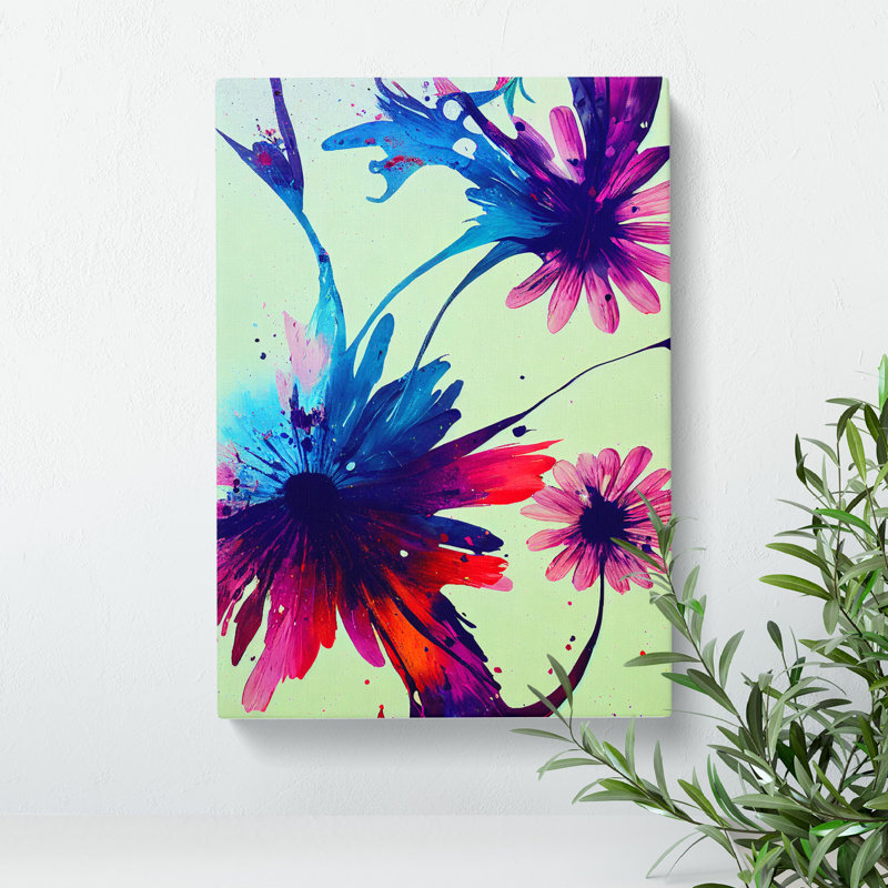 XV1022-4081X Splashed Flowers No.1 Abstract - Print, Wrapped Canvas, 50cm H x 35cm W, No Matte