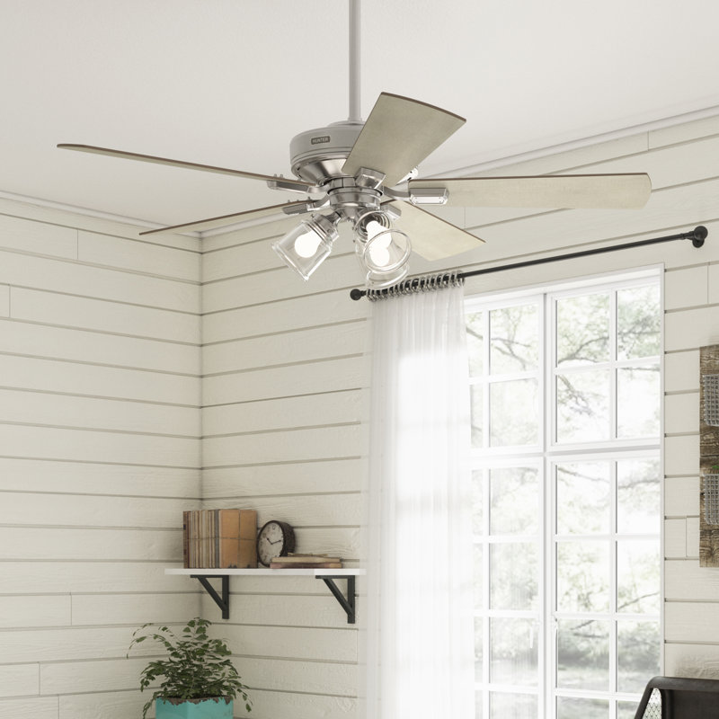 Crestfield 52" 5 - Blade Standard Ceiling Fan with Lights and Remote, Brushed Nickel