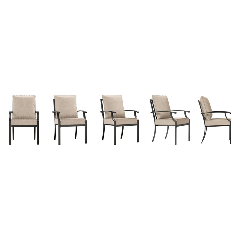 Chaise de salle à manger d'extérieur empilable en acier avec coussins (ensemble de 5), Brun clair