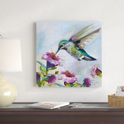 «Hummingbird II Florals» par Jeanette Vertentes - peinture sur toile tendue
