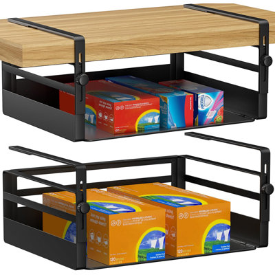 2 Pack Under Shelf Storage Basket Organizer,Adjustable,Black