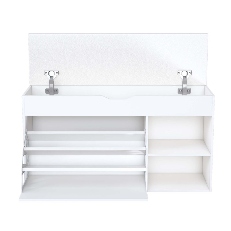 Banc de hall d'entrée avec rangement pour chaussures, tiroirs rabattables réglables à 3 niveaux et armoire cachée, rangement compact pour le couloir et le salon