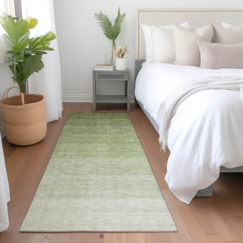 Premium Machine Washable Prisco Green Rug, Runner 2'3" x 7'6"