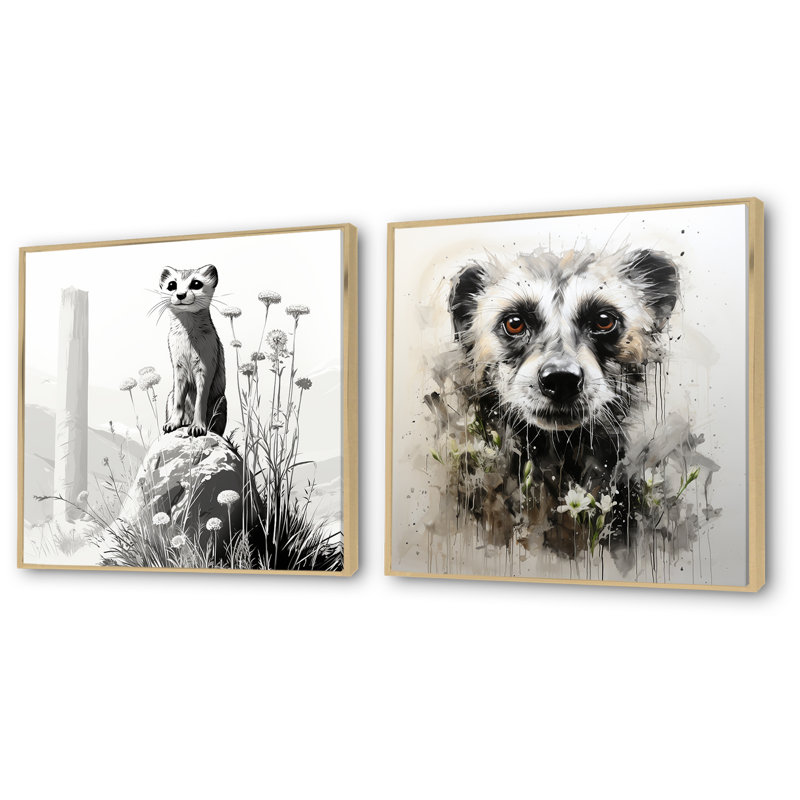 «Grey Meadow», ensemble de 2 reproductions d'art sur toile Meercat I, Cadre flottant brun, H 30 po x l 61 po x P 1 po