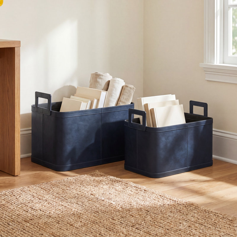 Leather Handmade Decorative and Functional Storage Basket with Handles