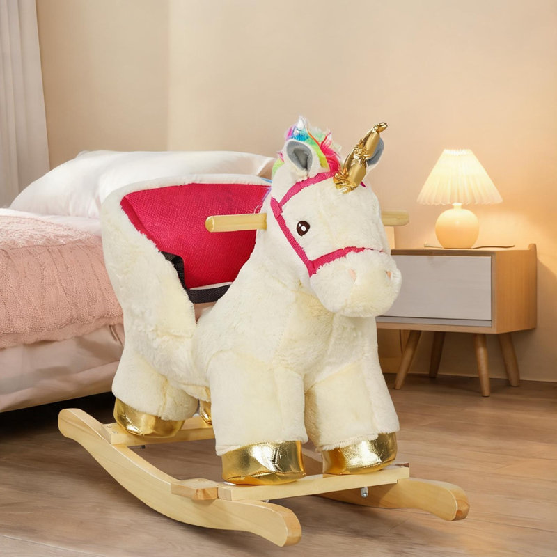 Chambre à coucher Chevaux et animaux à bascule avec polyester blanc crème et Pp, 26,8 x 13 x 17,7 po