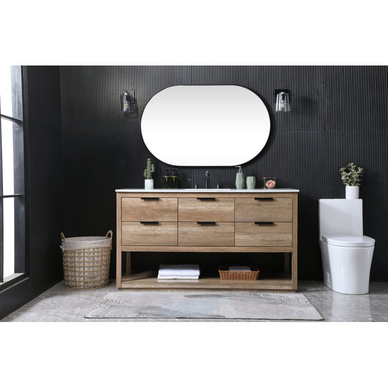 Felicity 60'' Single Bathroom Vanity with Engineered Marble Top, Natural Oak