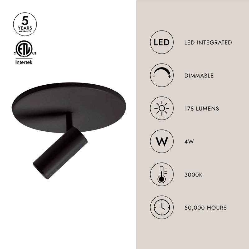 1 - Light LED Spotlight, Black, 3.75" H x 4.38" W