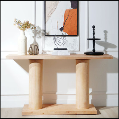 Console 59 "en bois minimaliste moderne avec colonne à piédestal - Élégante décoration décorative pour le vestibule, le salon