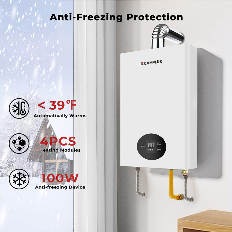Chauffe-eau intérieur sans réservoir au propane 3,6 GPM 82 000 BTU CAMPLUX, blanc