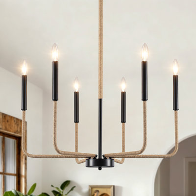 26 In. 6 - Light Classic / Traditional Farmhouse Rustic Candle Chandelier For Bedroom,Living Dining Room,Foyer,Entryway