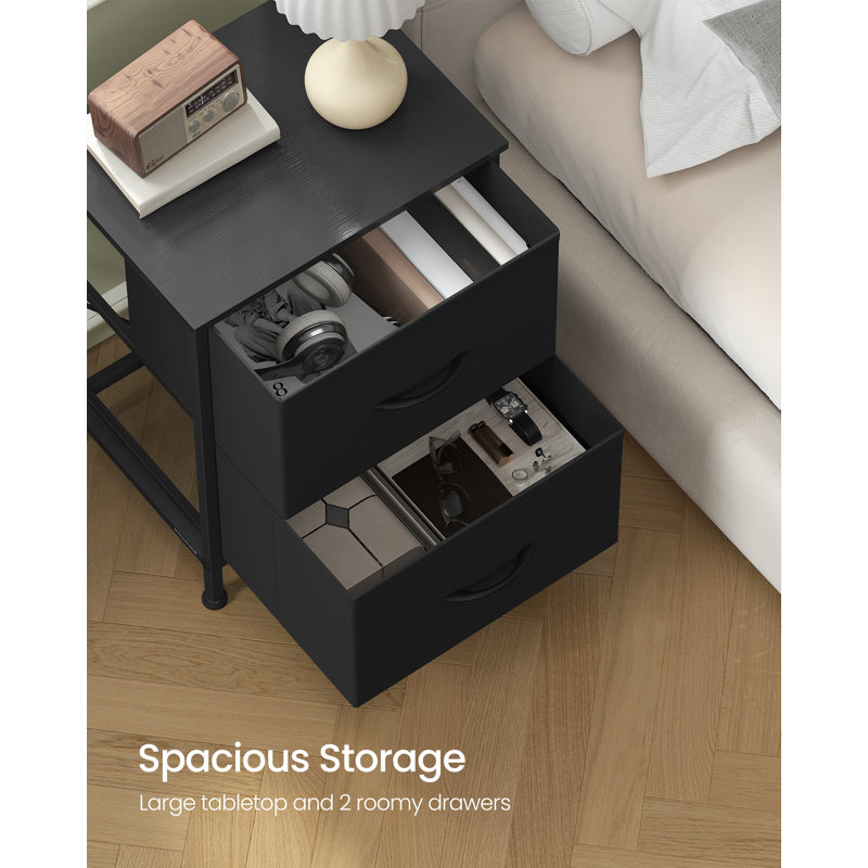 39.6cm W Particle Board Bedside Table, Black
