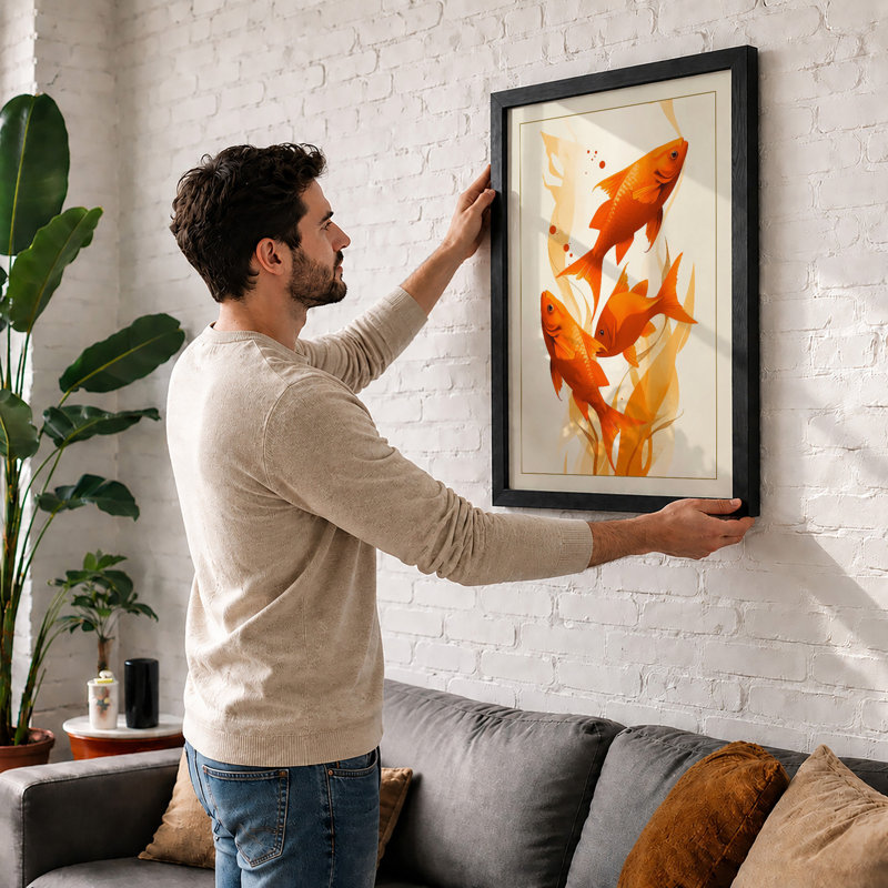 Goldfish Among Plants Boho - Framed Print, Walnut, A1 - 84.1 x 59.4 cm