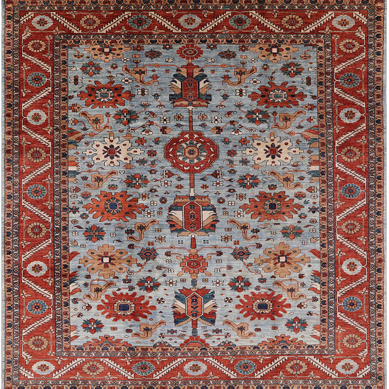 Tapis oriental rouge / bleu / beige, Carré 3 pi