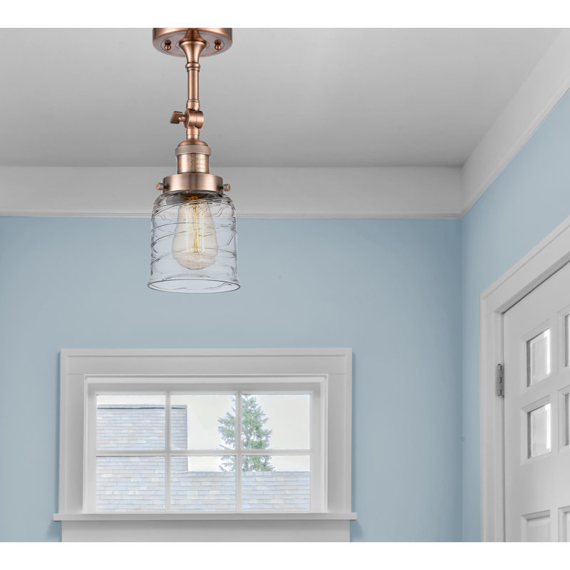 Hanceville Glass Semi Flush Mount, No Bulb Included, Antique Copper, Clear Deco Swirl