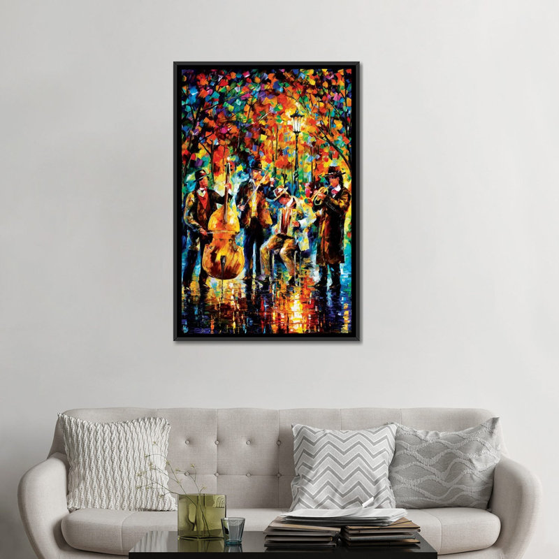 Reproduction d'art sur toile tendue « Glowing Music », H 60 po x l 40 po, Toile avec cadre flottant, Noir