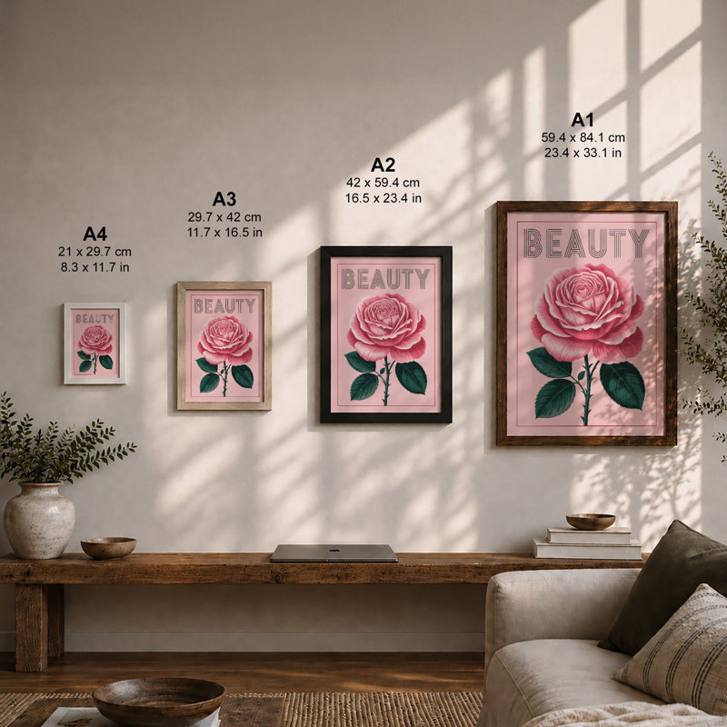 Beauty Rose Botanical - Print, Unframed, A4 - 29.7 x 21.0 cm