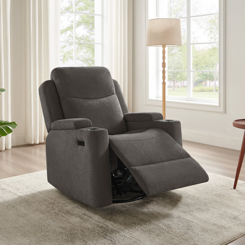 Fauteuil inclinable électrique avec fauteuil berçant, oscillant et pivotant, porte-gobelets intégrés, Gris