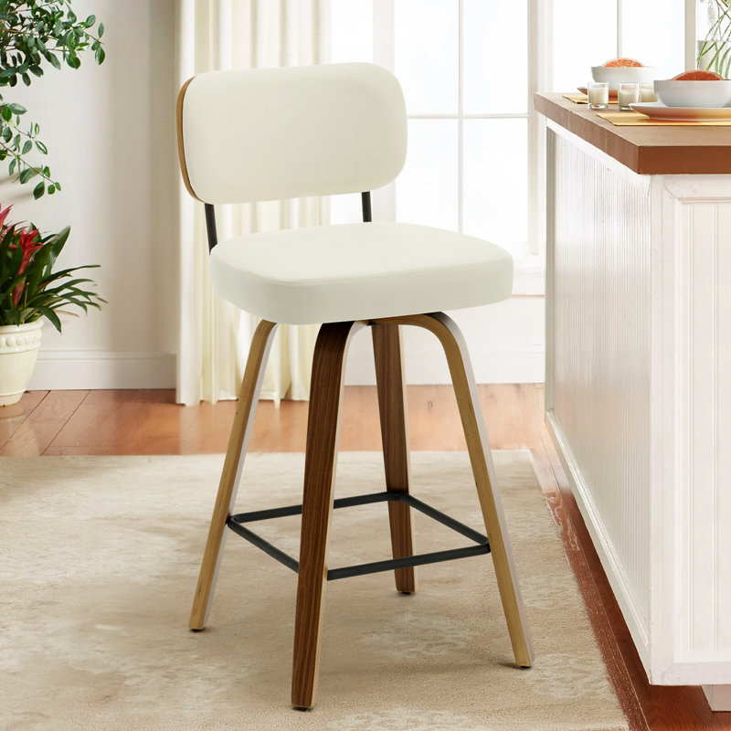 Kahana Swivel Upholstered Counter & Bar Stool, Counter Stool (26" Seat Height), White, Brown